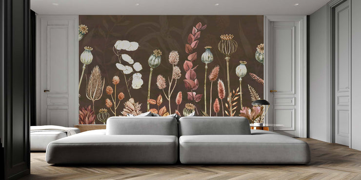 Brown Autumn Flowers Wall Mural
